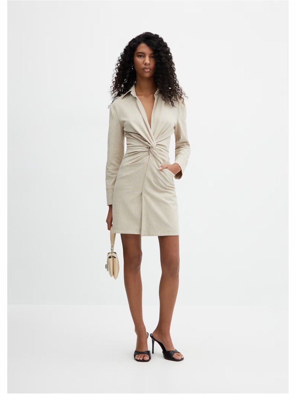Mango Beige knot detail dress NWT